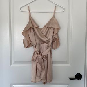Urban Outfitters Kimchi Blue Champagne Satin Off
Shoulder Romper